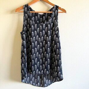 Pleione Black White Cat‎ Novelty Print Tank Top Made in USA Womens Sz S High Low